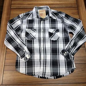 U.S. Expedition Youth Full Button LS Shirt Black Plaid w/ 2 Pockets - Size Large